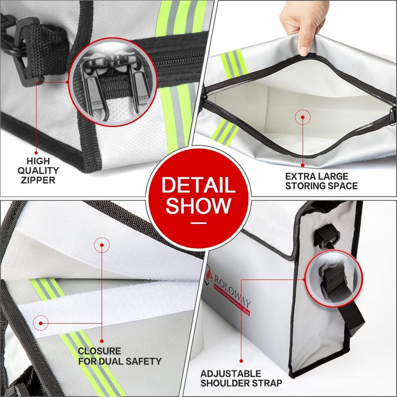 ROLOWAY Fireproof Document Bag with Reflective Strip  Large Fireproof Bag (15 x 12 x 5 inches)  Fireproof Safe Bag for Documents  Cash & Passport with Silicone Coating & Zipper Closure - Image 5
